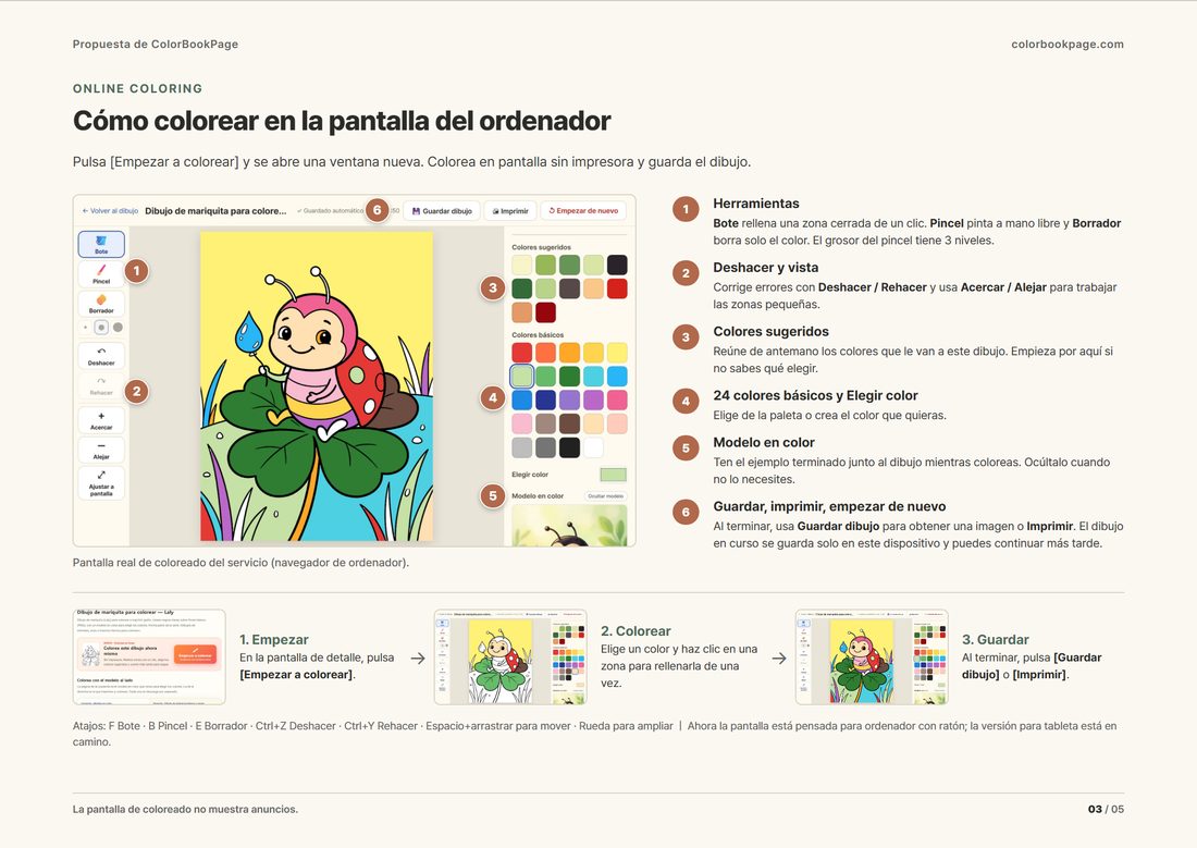 Propuesta, página 3: cómo colorear en pantalla