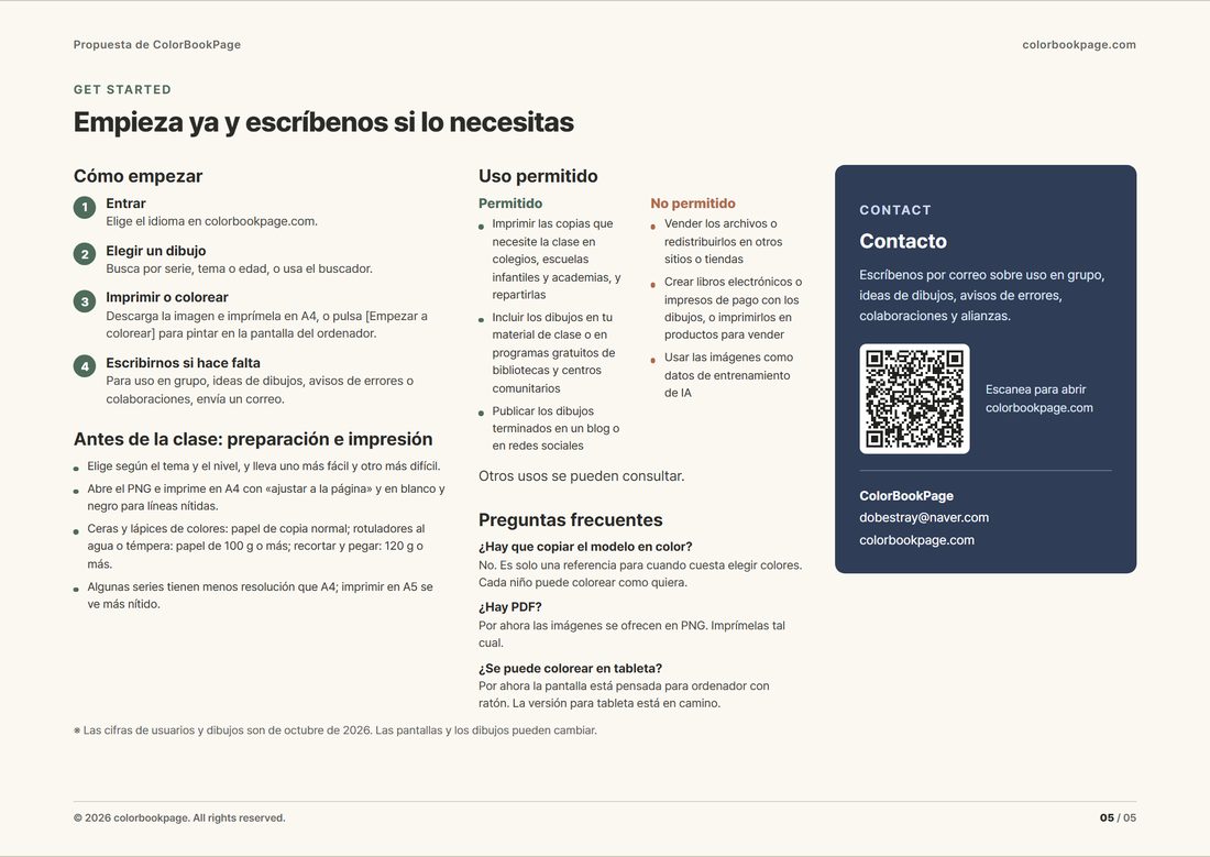 Propuesta, página 5: cómo empezar y contacto